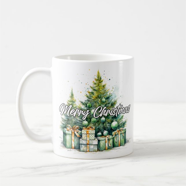 Caneca De Café Festive Merry Christmas Tree Happy Holidays (Esquerda)