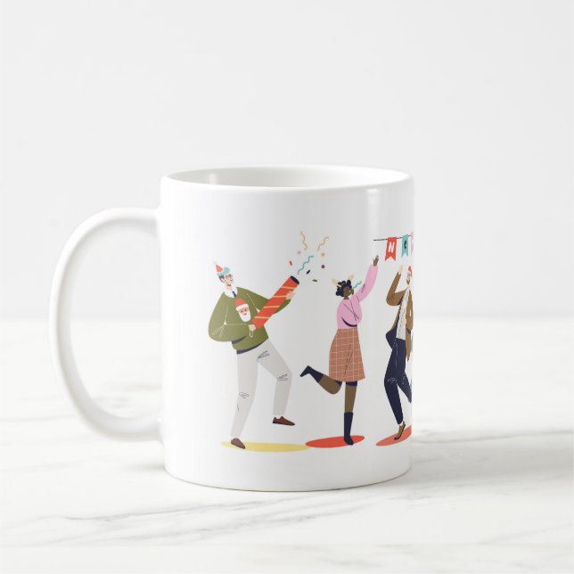 Caneca De Café Festive New Year Friends Illustration (Esquerda)