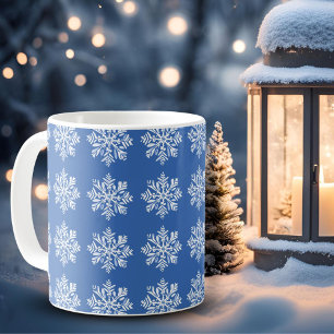Caneca De Café Festivo Azul Branco Floco de Neve Padrão Natal