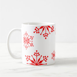 Caneca De Café Festivo com flocos de neve vermelhos.