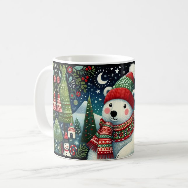 Caneca De Café Festivo Folk Art Natal (Frente Esquerda)