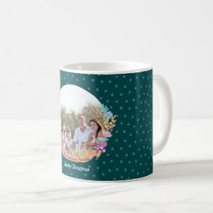 Caneca De Café Festivo gato floral coroa de Natal, foto verde