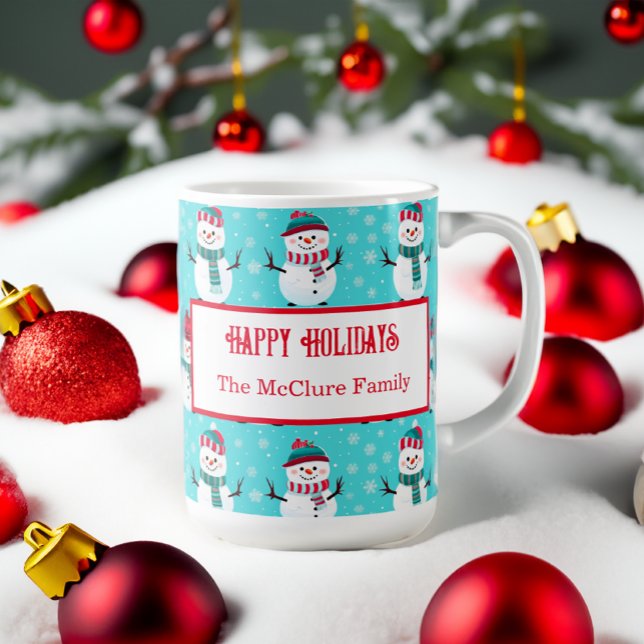 Caneca De Café Festivo Winter Wonderland Blue Snowmen Natal (Festive Winter Wonderland Personalized Christmas Mug)