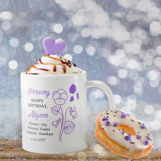 Caneca De Café Fevereiro Floral | Ametyst Birthday Keepsaame (February Floral and  Amethyst Birthstone Birthday Keepsake Coffee Mug)
