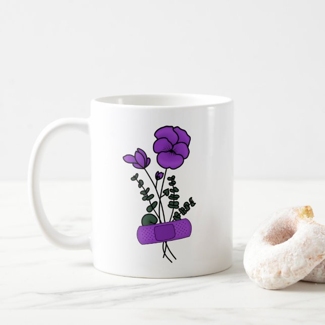 Caneca De Café Fevereiro Violet Flower Bandaid (Com Donut)