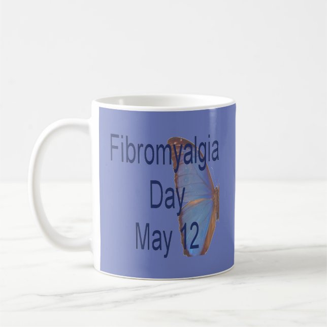 Caneca De Café Fibromialgia Day Mug Blue com borboleta. (Esquerda)