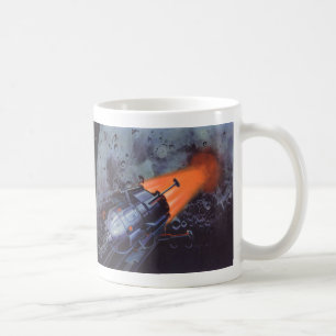 Caneca De Café Ficção científica retrô, foguete lunar decolando