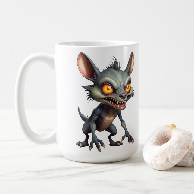 Caneca De Café Fierce Chupacabra Art Spiky Pele Criatura Fantasia (Com Donut)