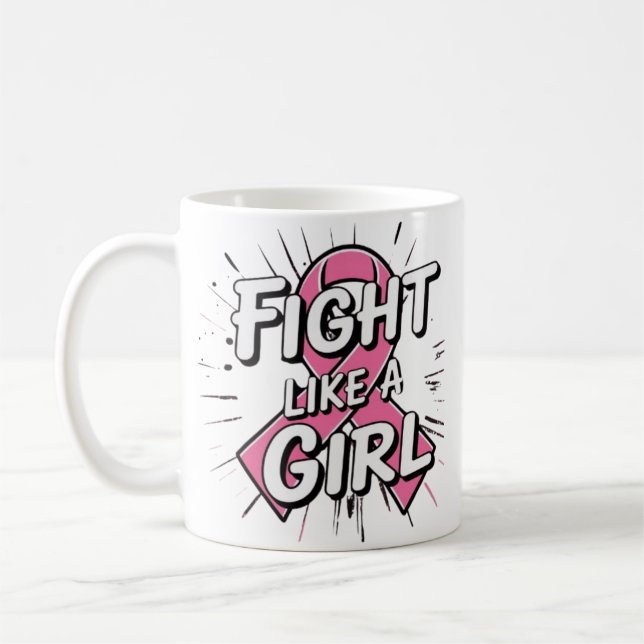 Caneca De Café Fight Like a Girl | Breast Cancer Awareness Design (Esquerda)