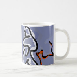 Caneca De Café Figura com Felino: Azul Abstrato, Laranja, Preto e