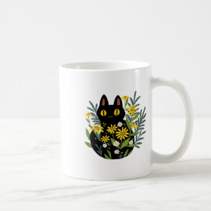 Caneca De Café Figuras de Queda de Flor de Gato Preto e Bonito de