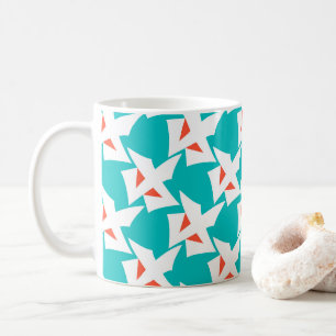 Caneca De Café Figuras geométricas abstratas turquesa com laranja