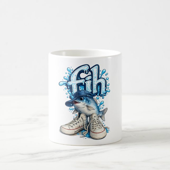 Caneca De Café Fih Sapatos Peixe Meme de Peixe Escrito Errado Fih (Centro)