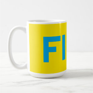 Caneca De Café FIKA Amarelo e Azul Negrito