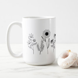 Caneca De Café Fila de Sistemas Florais Arte da Linha de Boho