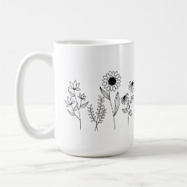 Caneca De Café Fila de Sistemas Florais Arte da Linha de Boho