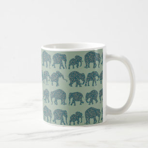 Caneca De Café Filas de Paisley Elephants em Sage Green Coffee Mu