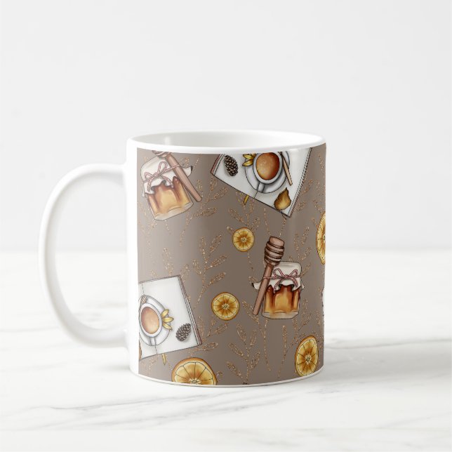 Caneca De Café Filas Laranja e Padrão de Mel | Sweet & Citrus (Esquerda)