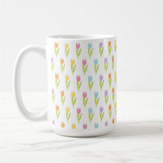 CANECA DE CAFÉ FILEIRAS DE TULIPAS COLORIDAS DE PÁSCOA BONITAS