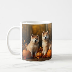 Caneca De Café Filhote de Akita Delícia de Outono Abóbora