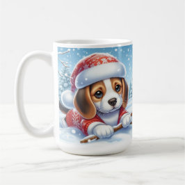 Caneca De Café Filhote de Beagle Adorável com Roupa de Natal