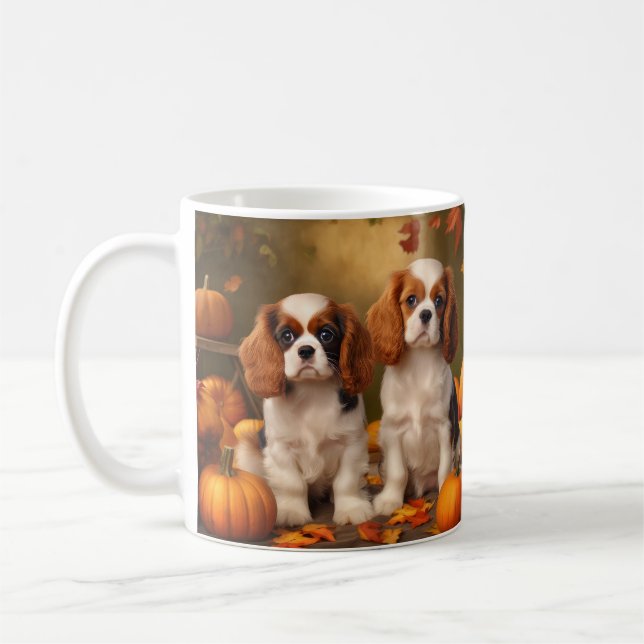 Caneca De Café Filhote de Cavalier King Charles Spaniel Abóbora d (Esquerda)
