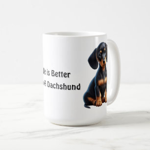 Caneca De Café Filhote de Dachshund Sentado e Olhando com Inocênc