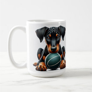 Caneca De Café Filhote de Doberman Pinscher segurando uma bola