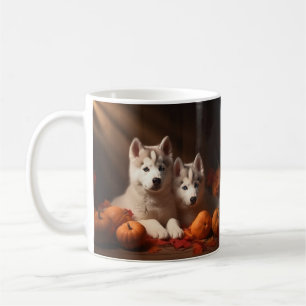 Caneca De Café Filhote de Husky Siberiano Delícia de Outono Abóbo