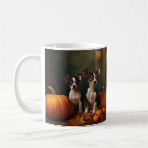 Caneca De Café Filhote de Rat Terrier Delícia de Outono Abóbora