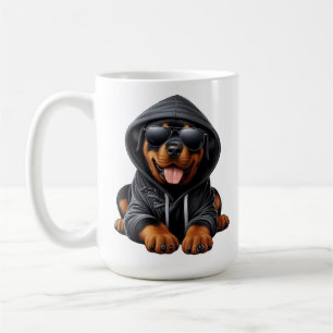 Caneca De Café Filhote de Rottweiler com Moletom com Capuz