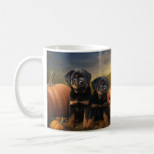 Caneca De Café Filhote de Rottweiler Delícia de Outono Abóbora