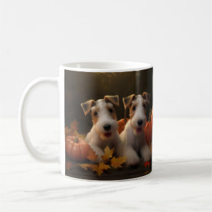 Caneca De Café Filhote de Wire Fox Terrier Outono Prazer Abóbora