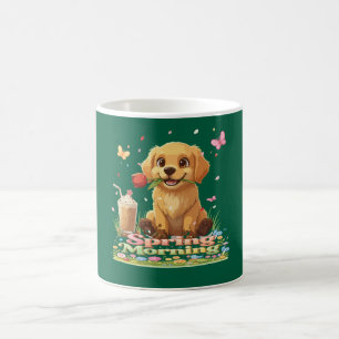 Caneca De Café Filhote Fofo de Retriever Dourado na Manhã de Prim