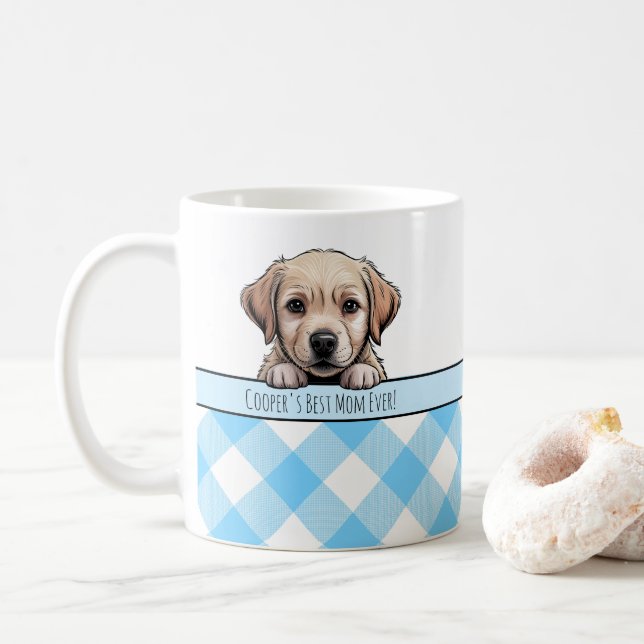 Caneca De Café Filhote Labrador Fofo Melhor Mãe de Cachorro Xadre (Com Donut)