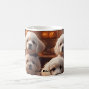 Caneca De Café Filhotes brancos na cozinha no Halloween