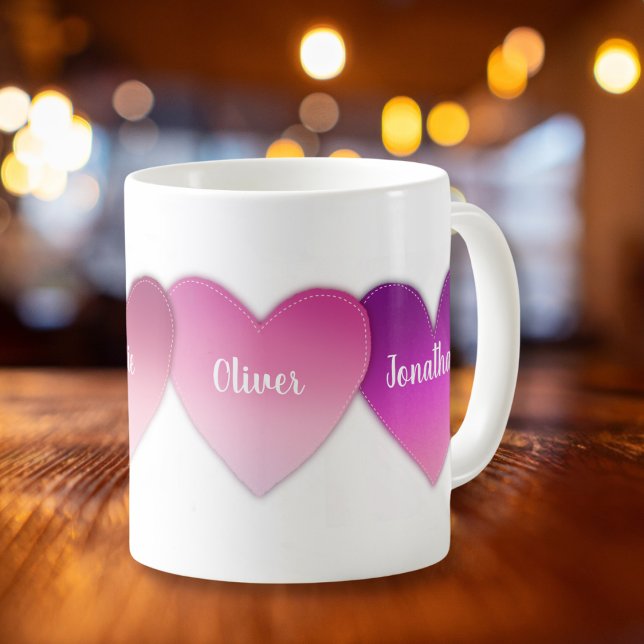 Caneca De Café Filhotes com nome personalizado cadeia de corações (Criador carregado)