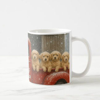 Caneca De Café Filhotes de Retriever Dourado em Caminhão Cartão d
