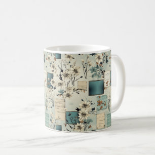 Caneca De Café Filme Azul Retro Flor Branca Efêmera
