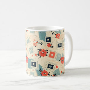 Caneca De Café Filme de Slides do Meio do Século Coral Azul Flora