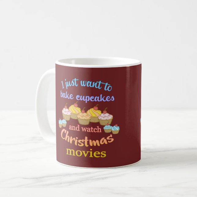 Caneca De Café Filmes de Natal e Cupcakes (Frente Esquerda)