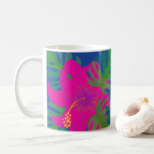 Caneca De Café Filodendro Hibisco Tropical  (Com Donut)