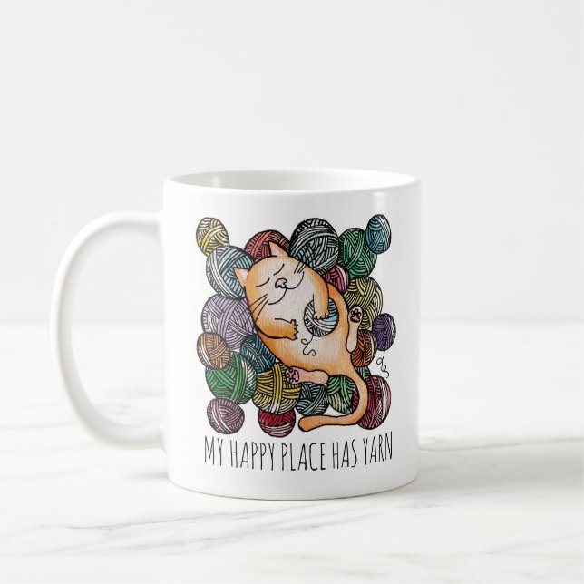 Caneca De Café Fio de Tricô Paraíso do Gato Fofo Lã Para Tricotei (Esquerda)