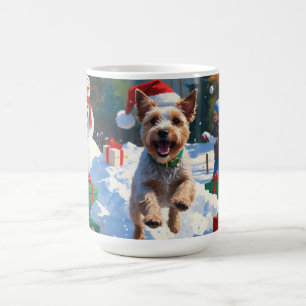 Caneca De Café Fio Fox Terrier nevando com chapéu de Natal