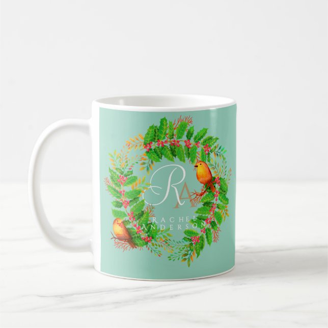 Caneca De Café Fio Natal Monograma Leve Teto (Esquerda)