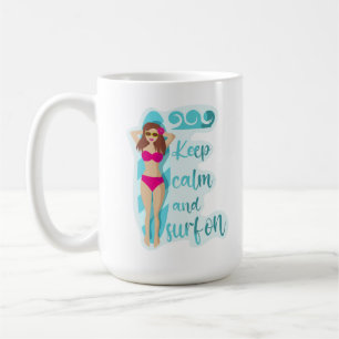 Caneca De Café Fique calma e surf com a garota morena