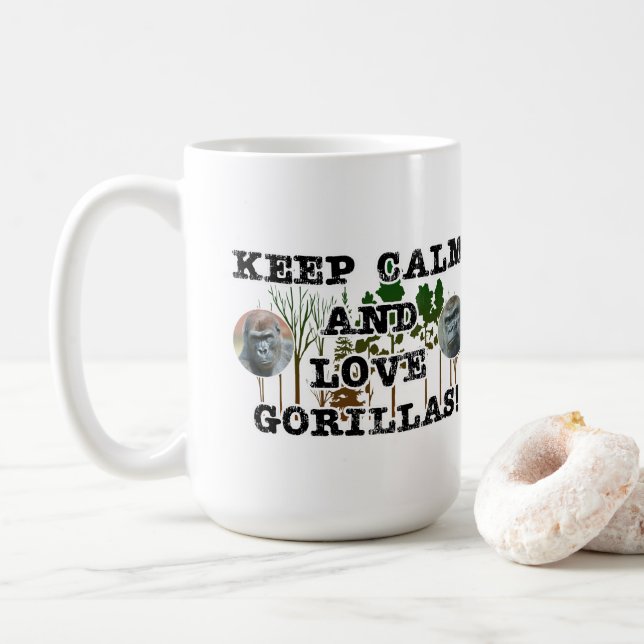 Caneca De Café "Fique calmo e ame gorilas (Com Donut)