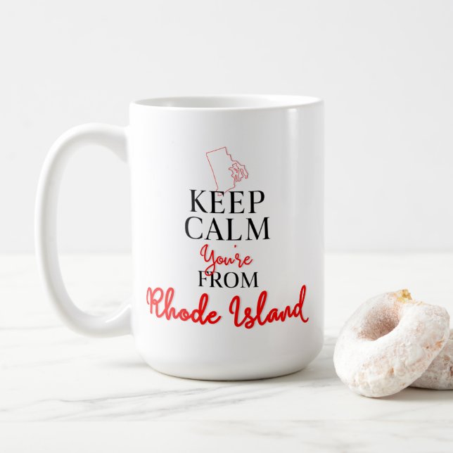 Caneca De Café Fique calmo Você é de Rhode Island (Com Donut)