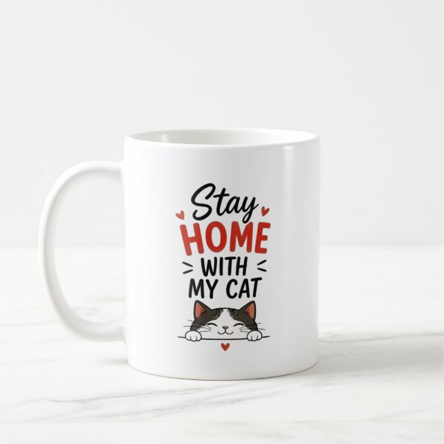 Caneca De Café Fique em Casa Com Meu Gato Introvertido Aconchegan (Esquerda)