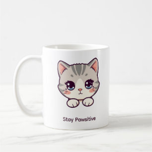 Caneca De Café Fique Pawsitivo Café Personalizado com Gato Fofo